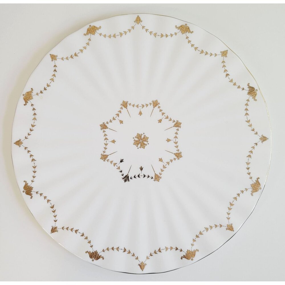 Vintage Gorham Grand Manor Gold Cake Plate Porcelain Serving Scalloped Edges